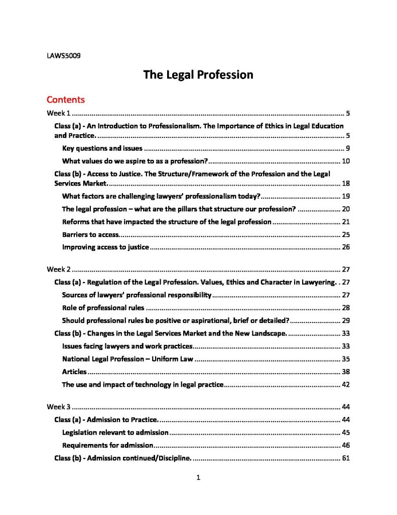 LAWS5009 & LAWS2013: The Legal Profession complete notes