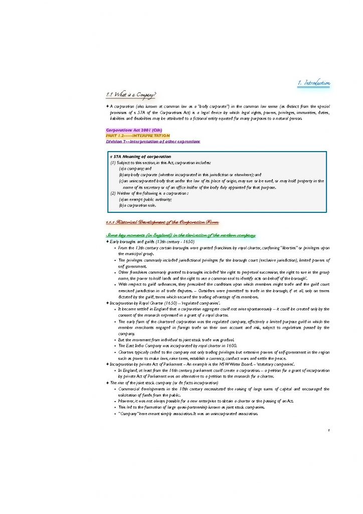 LAWS5014 & LAWS2014: Corporations Law in-depth notes