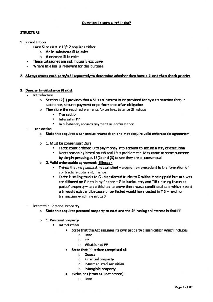 LAWS5184 & LAWS3484: Secured Transactions in Commercial Law answer outline