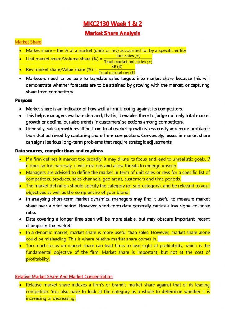 MKC2130: Marketing Decision Analysis full comprehensive notes