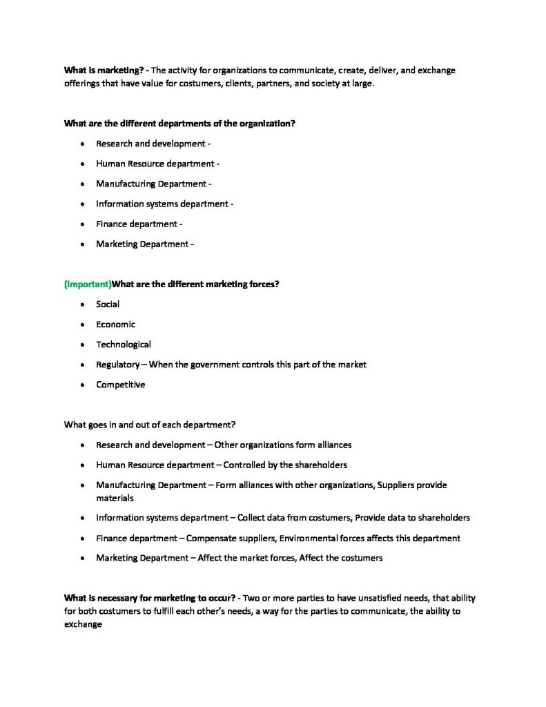 MKTG 11000D: Marketing Fundamentals complete study notes