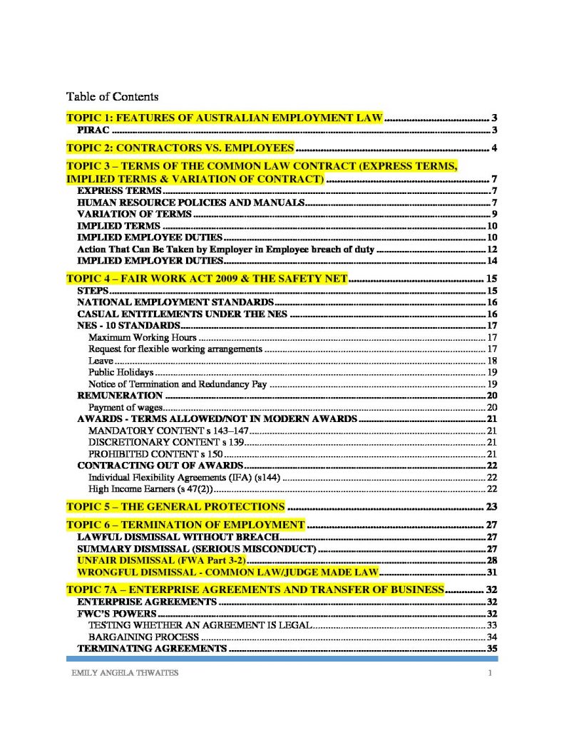 MLC309: Employment Law exam notes