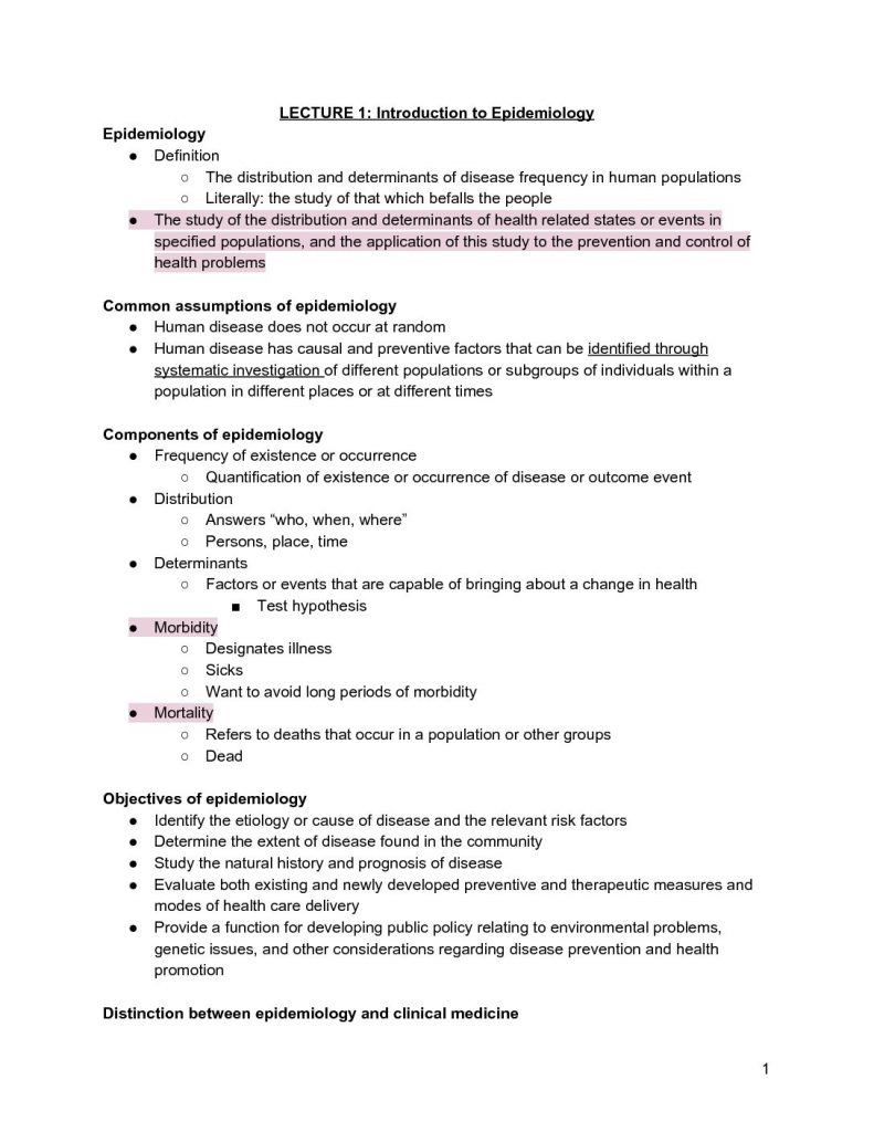 PBH 354: Epidemiology Exam 1 notes