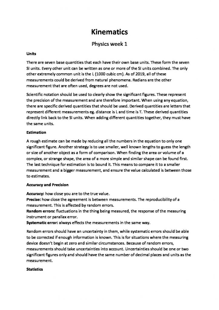 PHYSICS 1100: Physics IA complete notes