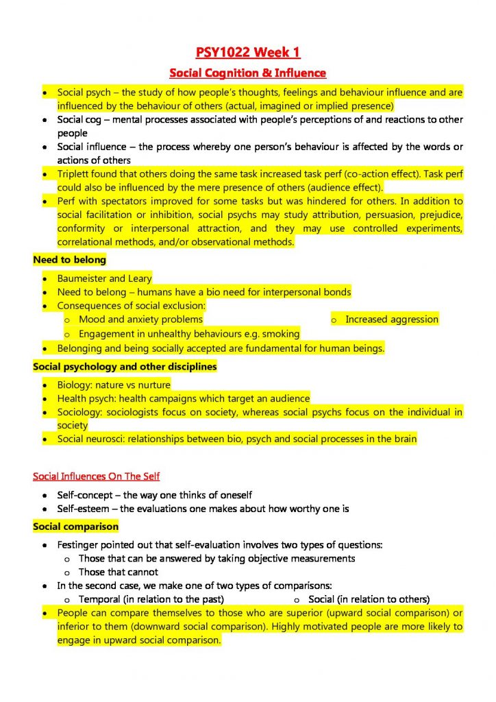 PSY1022: Psychology 1B full comprehensive notes