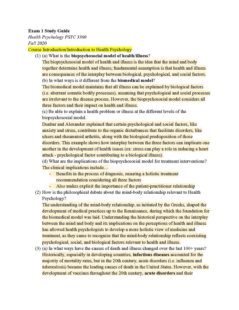PSYC 3360 – Health Psychology all exam notes