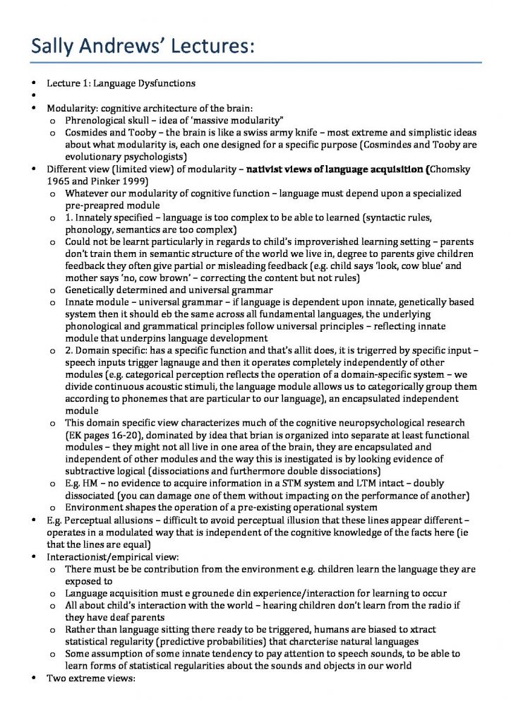 PSYC3012: Cognitive Psychology (Cognition, Language and Thought) notes