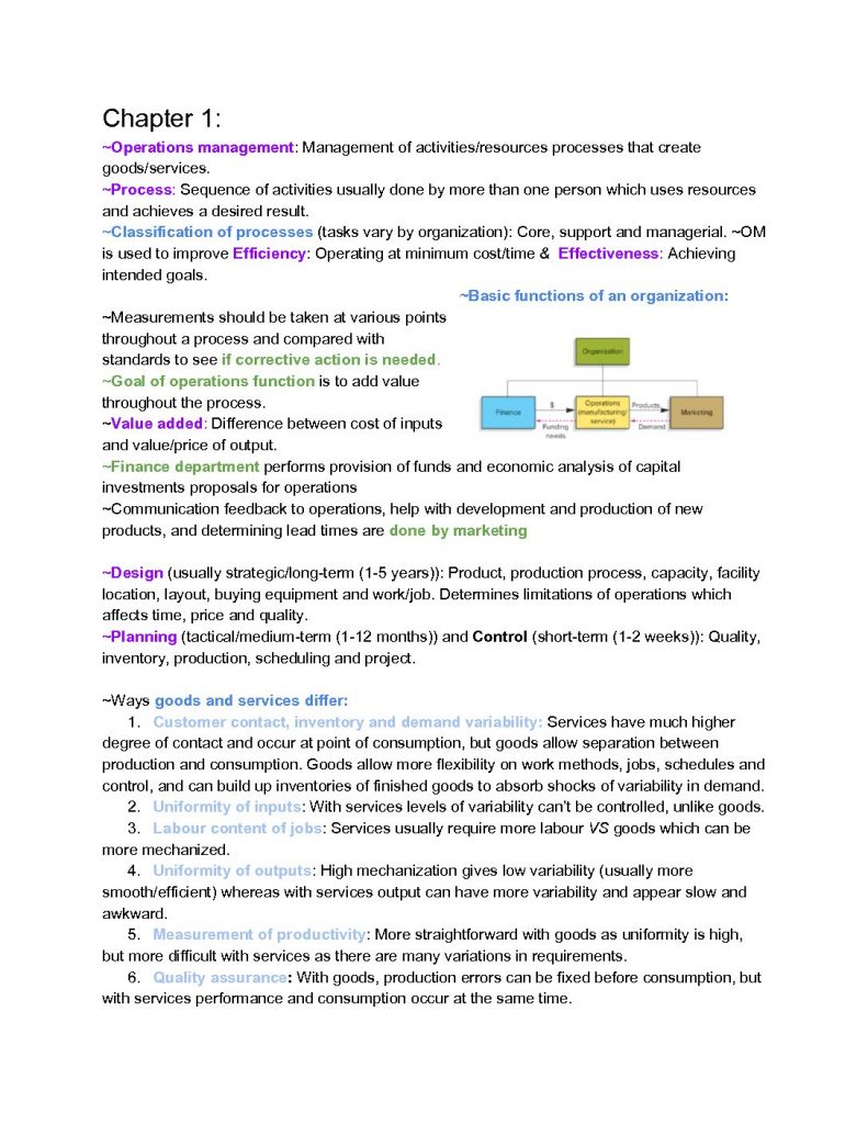 Production and Operations Management (COMM 225) complete course notes
