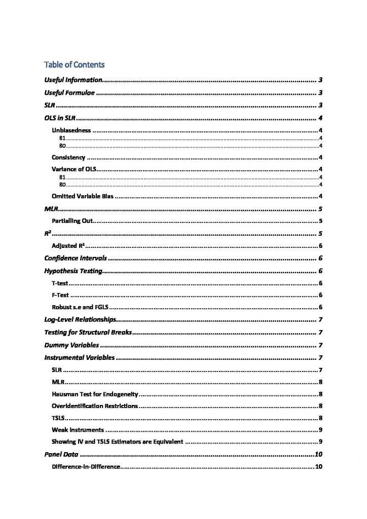 Quantitative Economics and Econometrics (ECON0019) exam notes