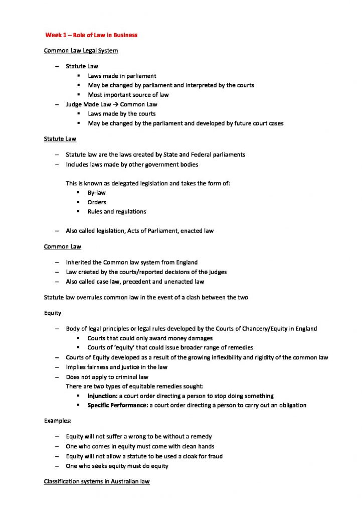 TABL1710: Business and the Law notes + Exam questions