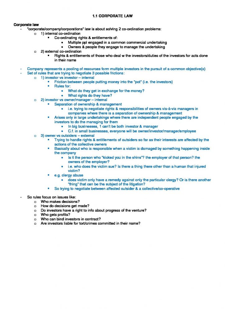 USYD LAWS2014 & LAWS5014: Corporations Law extensive notes