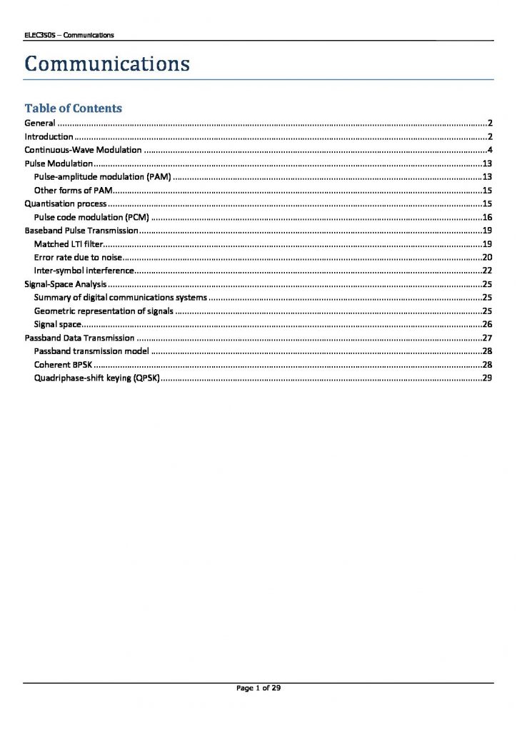 Communications (ELEC3505) summary notes