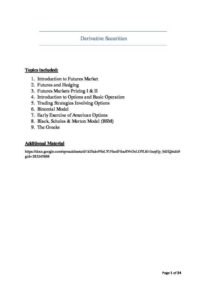 Derivative Securities (FNCE30007) summary notes – 91%
