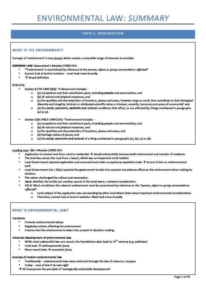 Environmental Law (LAWS5134) notes StudyLast