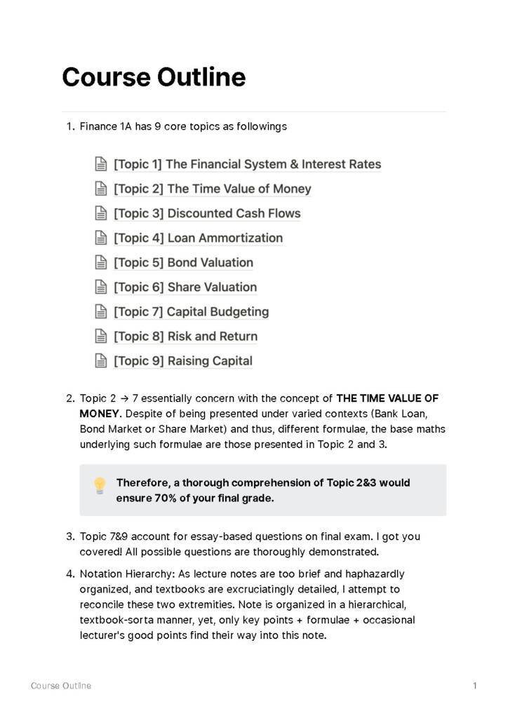 Finance 1A (ACST1001) full summary exam notes – HD
