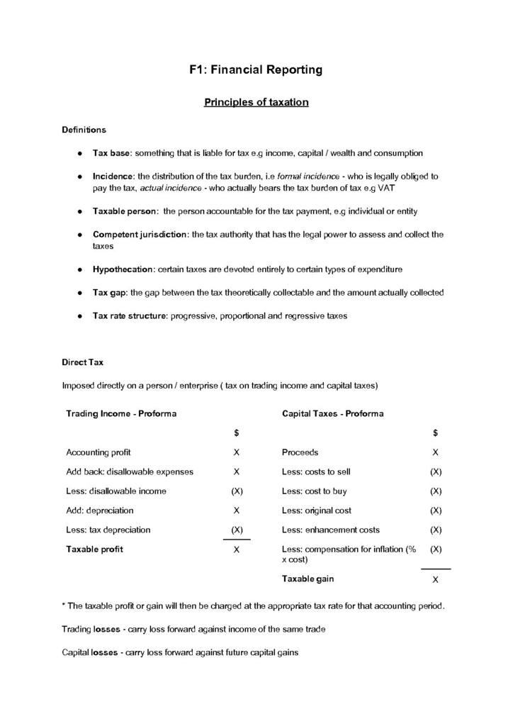 Financial Reporting and Taxation (F1) summary – CIMA 2019