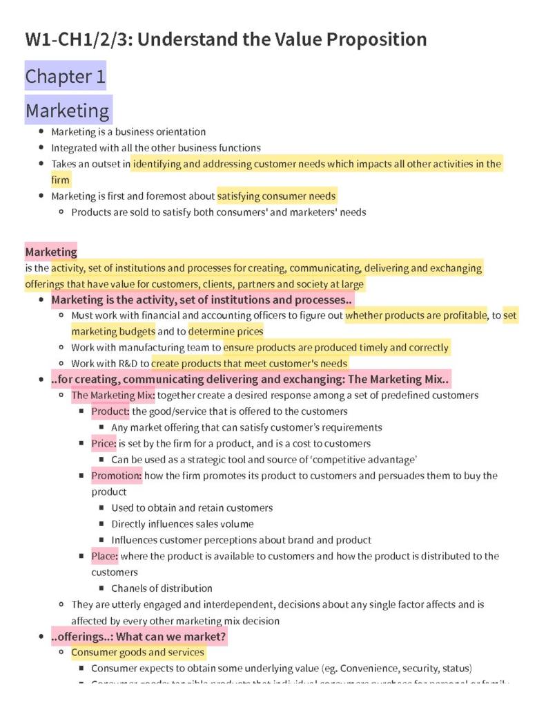 Fundamentals of Marketing (BM1103) course notes