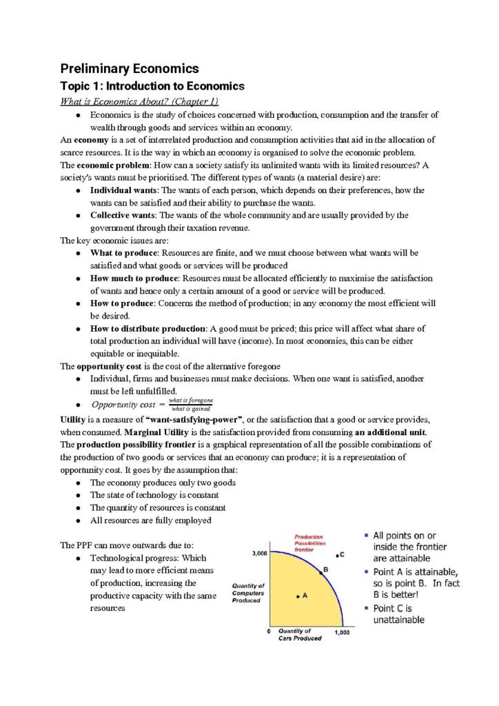 HSC HSIE Year 11 Preliminary Economics (11110) complete notes