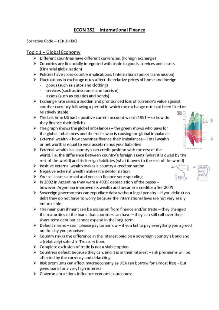 International Finance (ECON 352) full course summary
