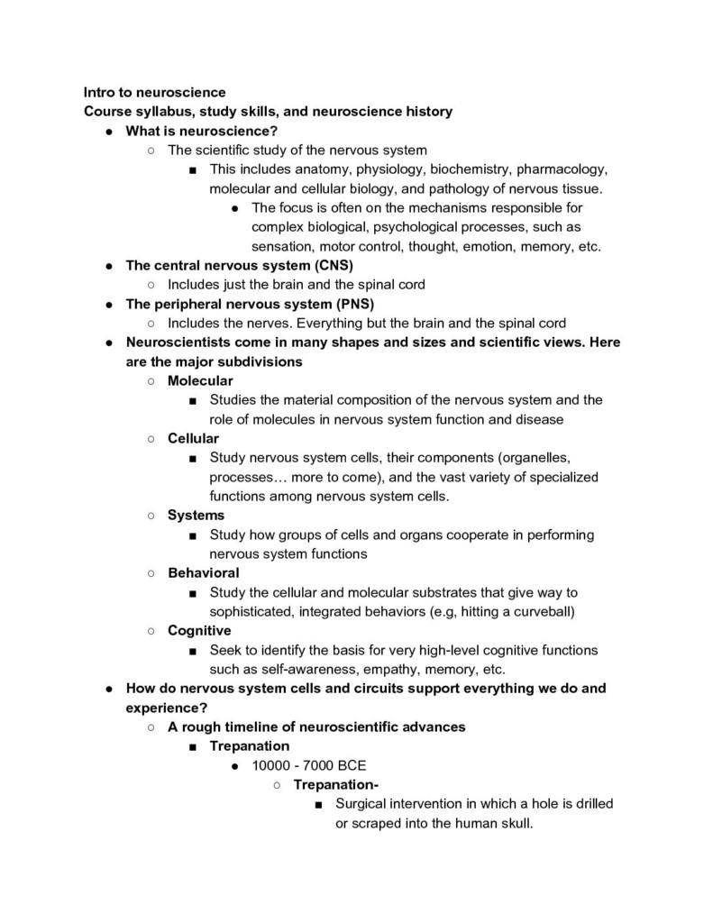 Introduction to Neuroscience (NRSC 2100) full course notes