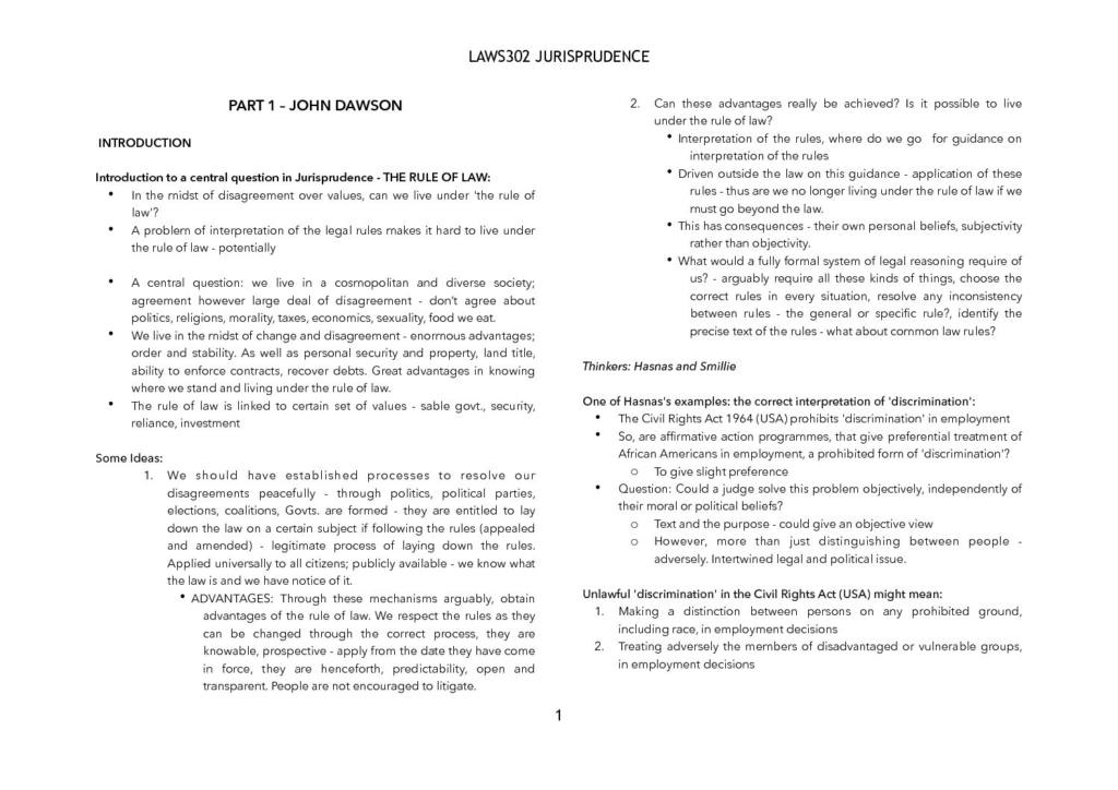 Jurisprudence (LAWS302) complete summary