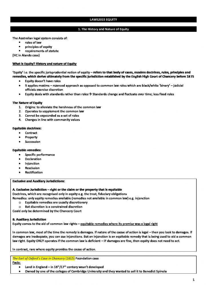 LAWS2015 & LAWS5015 Equity lecture notes HD