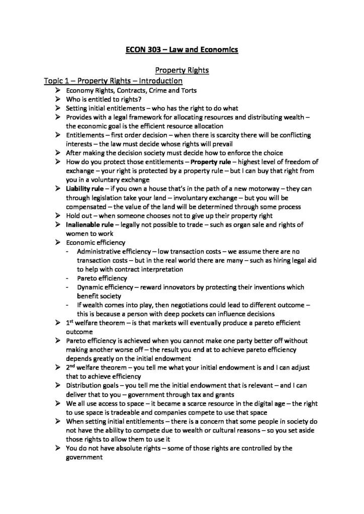 Law and Economics (ECON 303) full course summary