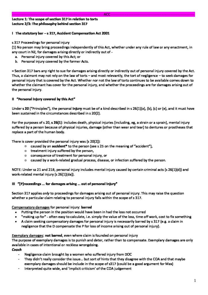 Law of Torts (LAWS301) full lecture notes