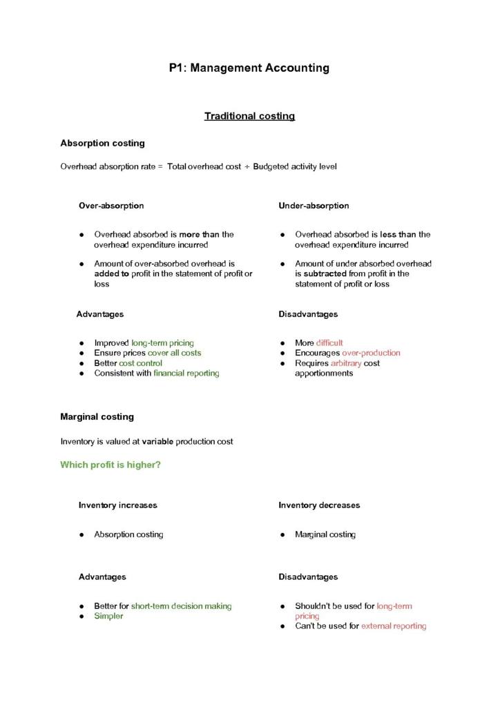 Management Accounting (P1) comprehensive summary – CIMA 2019