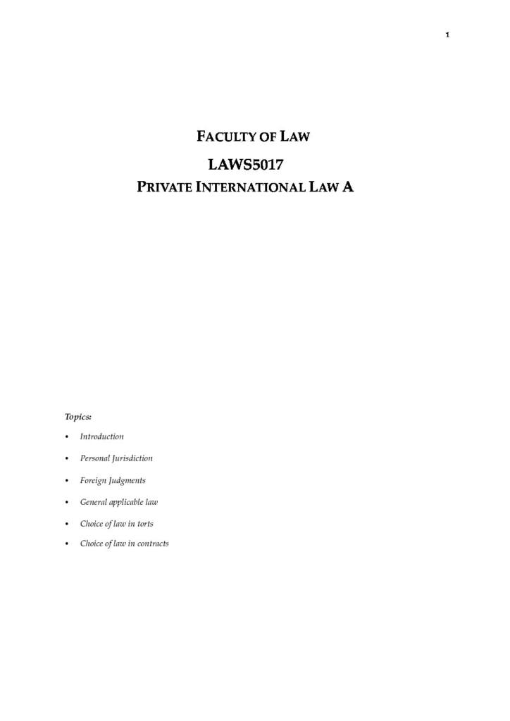 Private International Law A (LAWS2018 & LAWS5017) clean notes