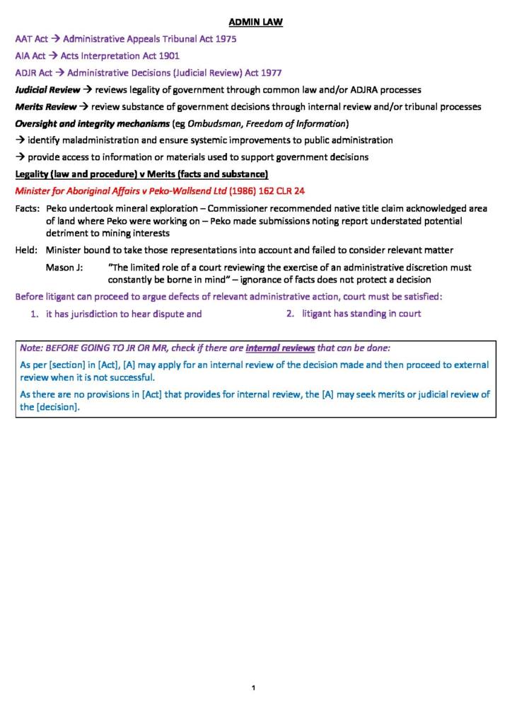 Administrative Law (LAW4331) exam skeleton
