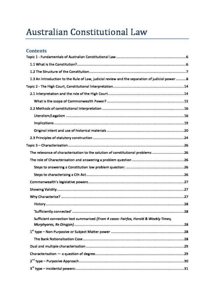 Australian Constitutional Law (70616) lecture + exam + tutorial notes
