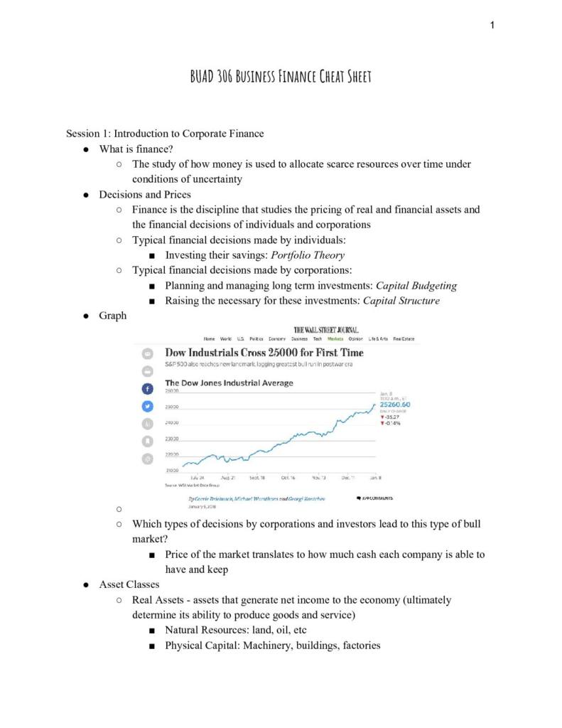 Business Finance (BUAD 306) cheat sheet