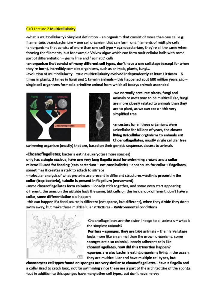 Cells to Organisms 2 (BIME08011) complete notes
