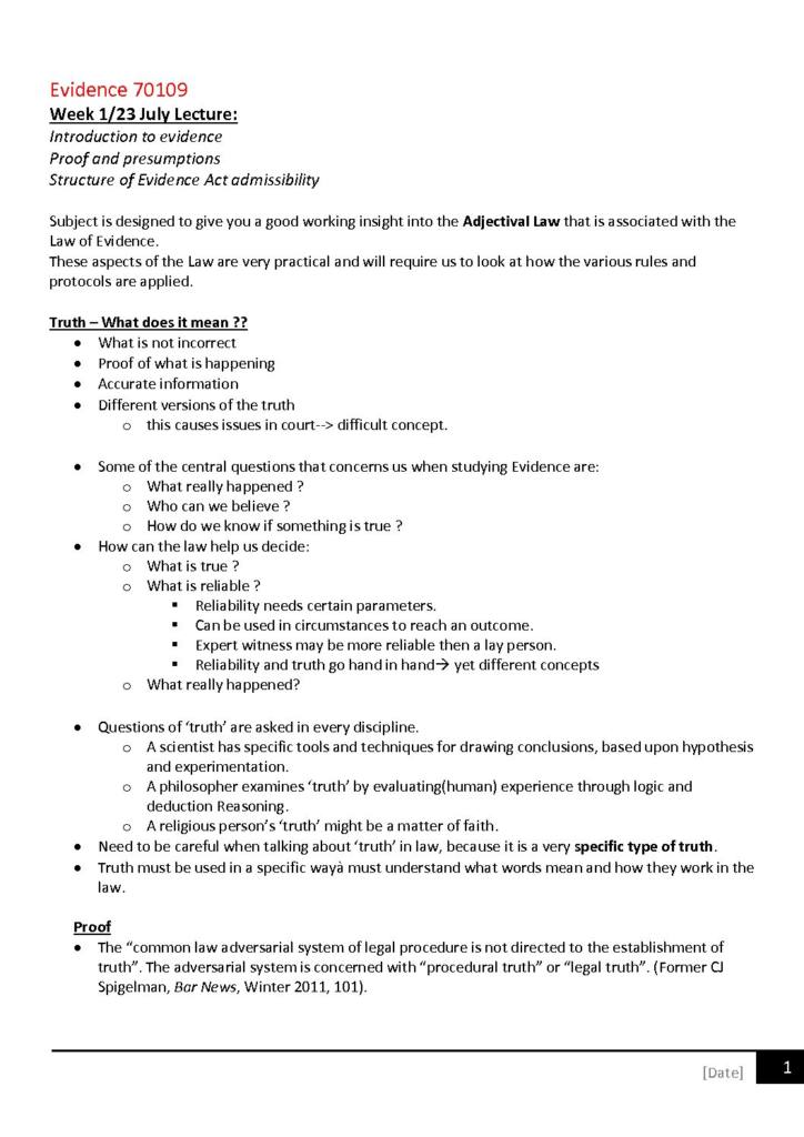 Evidence (70109) complete study notes HD