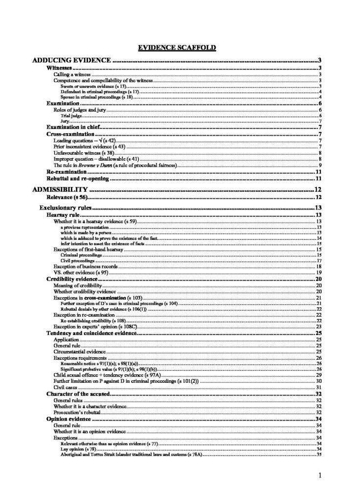 Evidence Law structured notes LAWS2016 & LAWS5013 scaffold StudyLast