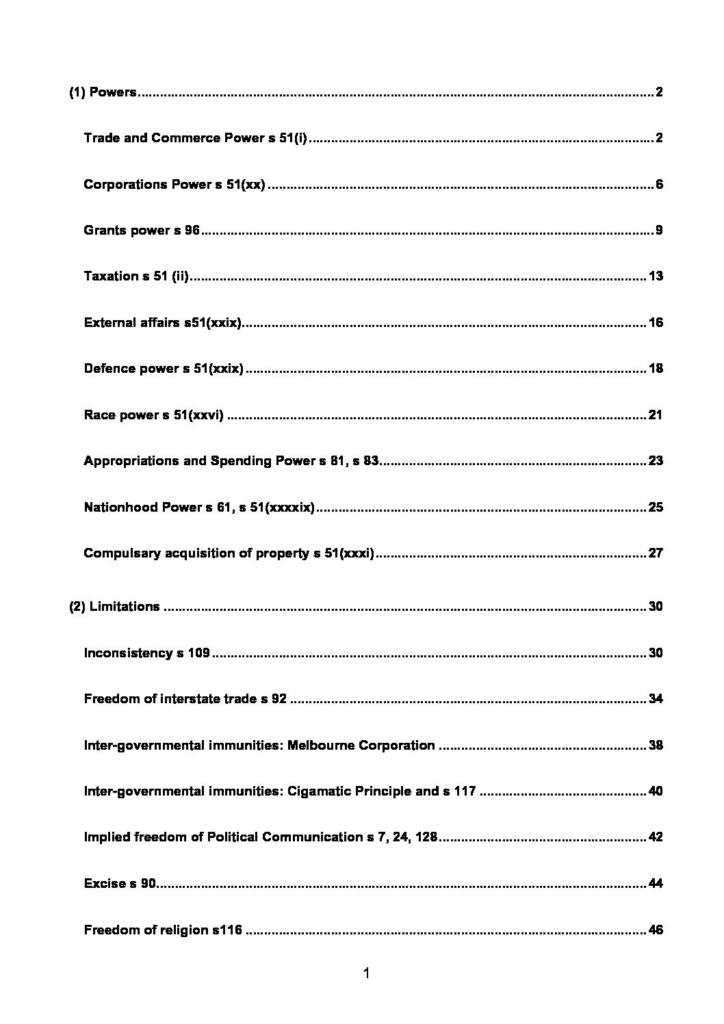 Federal Constitutional Law HD exam notes – LAWS2011 & LAWS5011