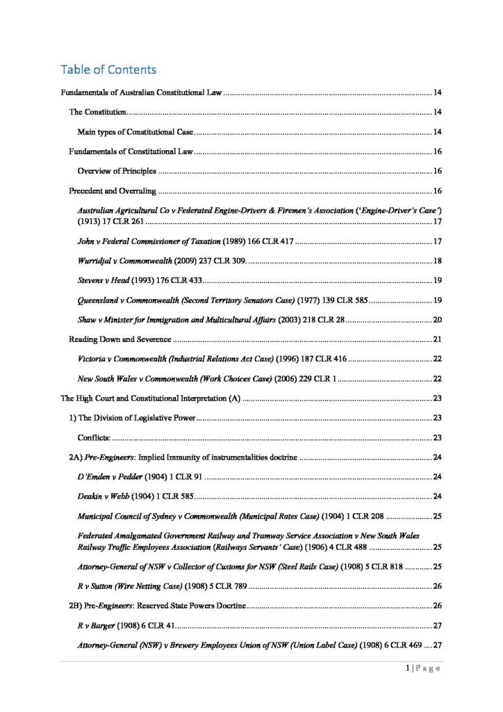 Federal Constitutional Law (LAWS2150 & JURD7250) full notes
