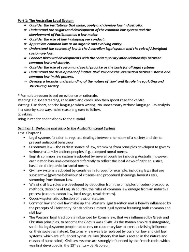Foundations of Law (LAWS1006) seminar summary notes