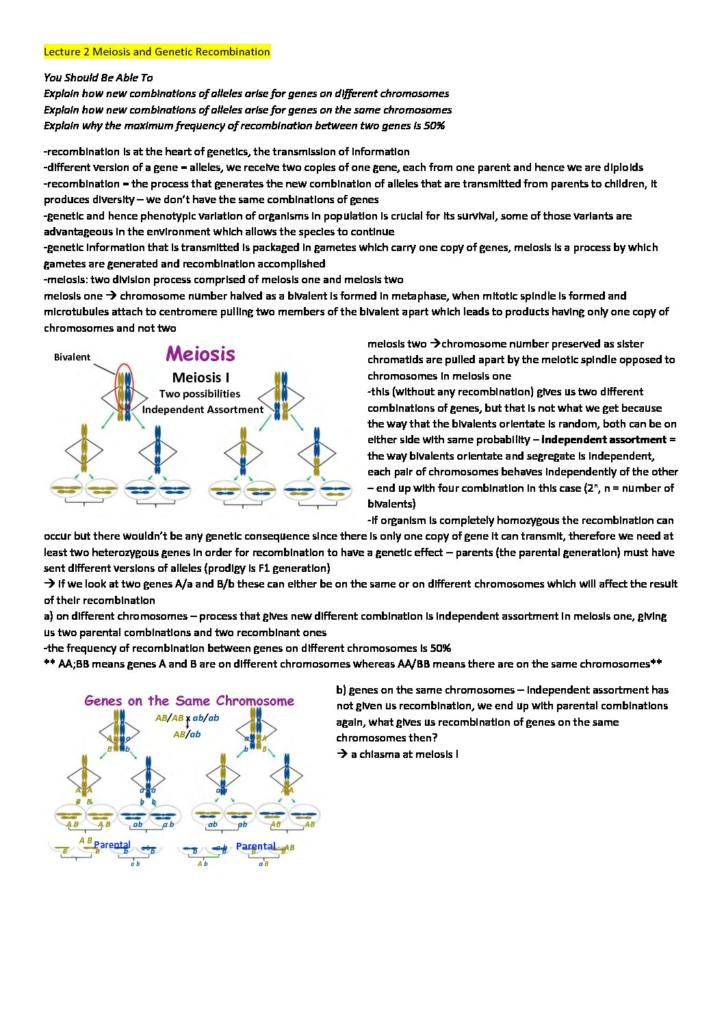 Genes and Gene Action 2 (BILG08003) lectures of first 5 weeks