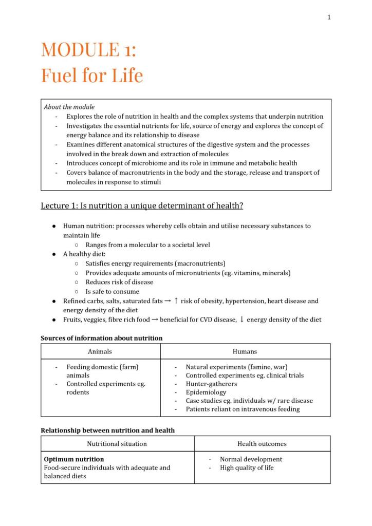 Human Biology (MEDS1001 & BIOL1008) revision notes