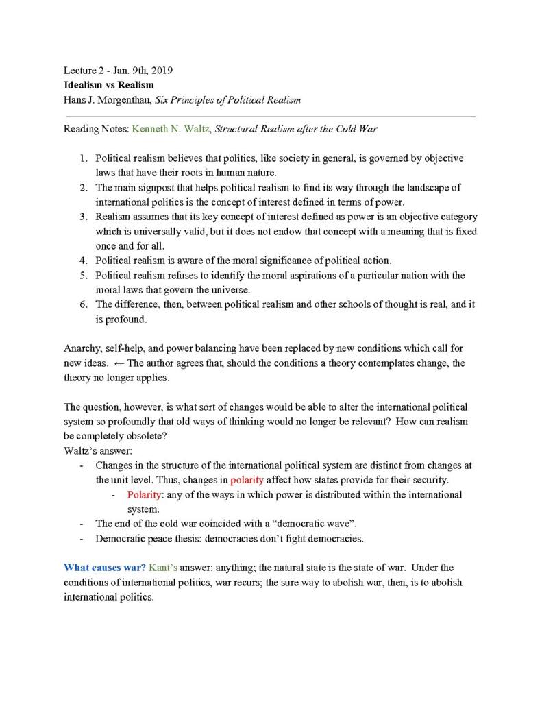 International Politics of Economic Relations (POLI 243) full lecture notes