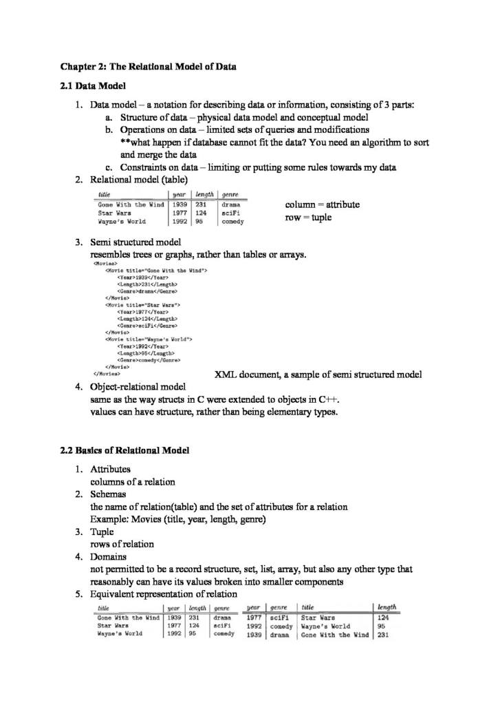 Introduction to Database Management Systems (CS 157A) summary notes