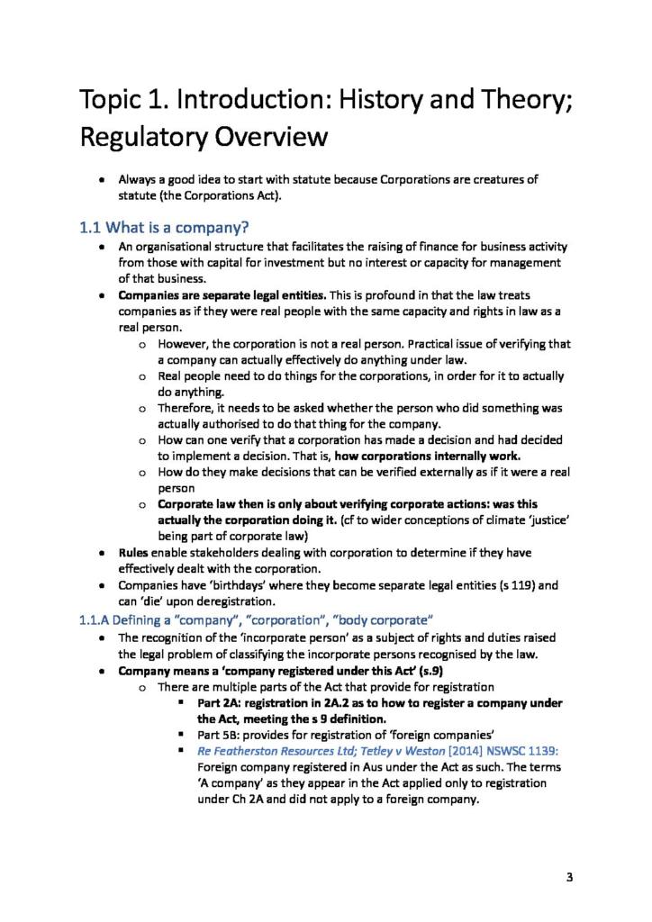 LAWS2014 Corporations Law complete notes – HD grade