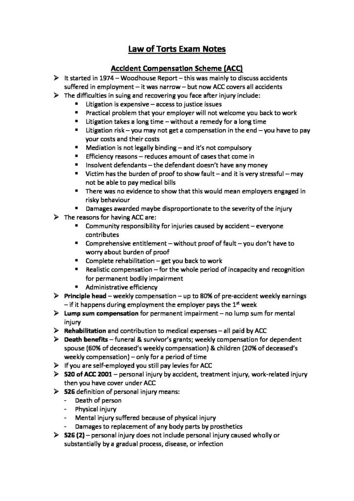 Law of Torts (LAW 231) exam notes