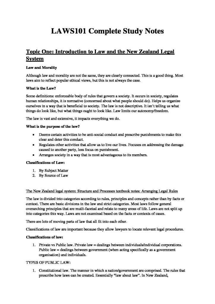Legal System: Legal Method and Institutions (LAWS101) course notes