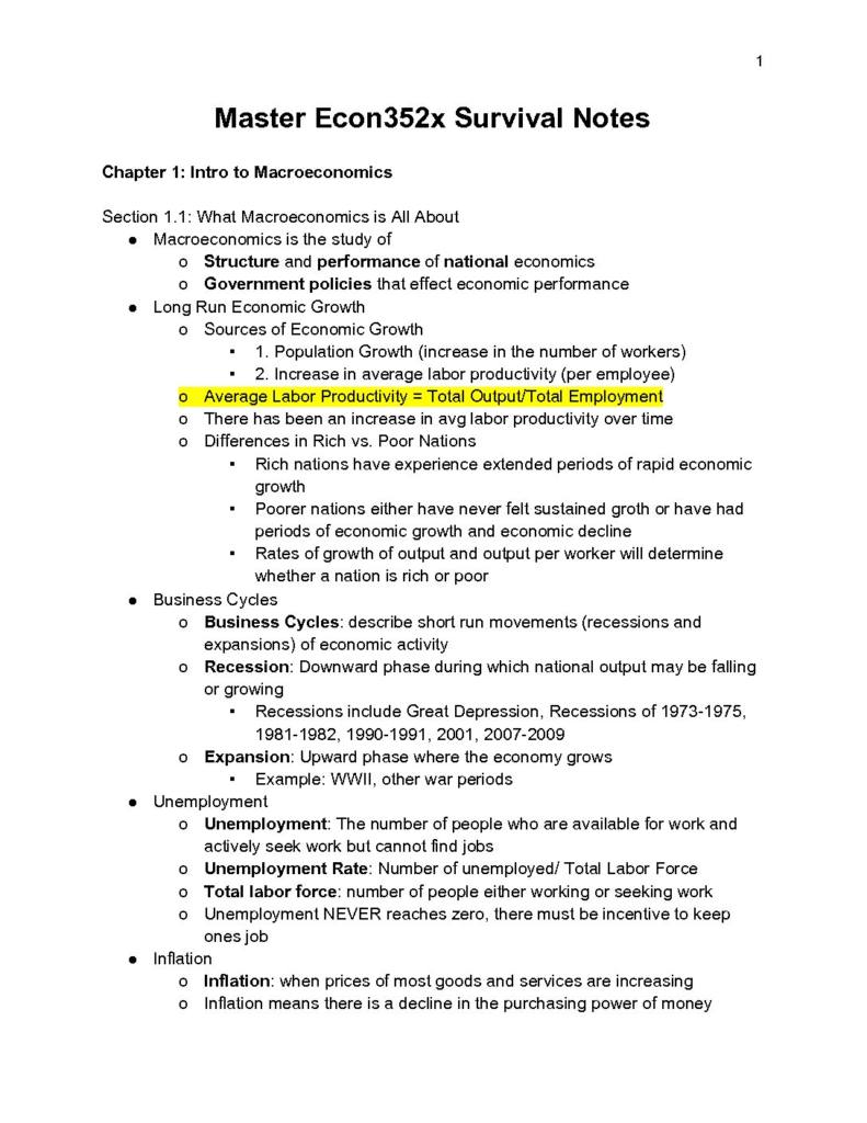 Macroeconomics for Business (ECON 352x) full notes