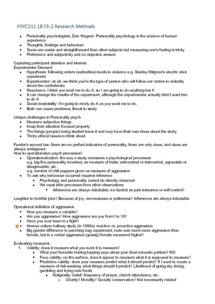 Personality (PSYC211) complete notes