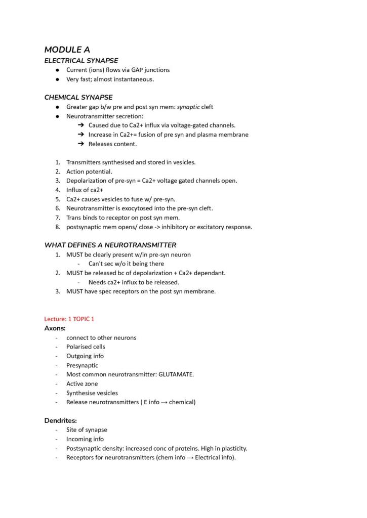 Principles of Neuroscience (MEDSCI 206) full notes