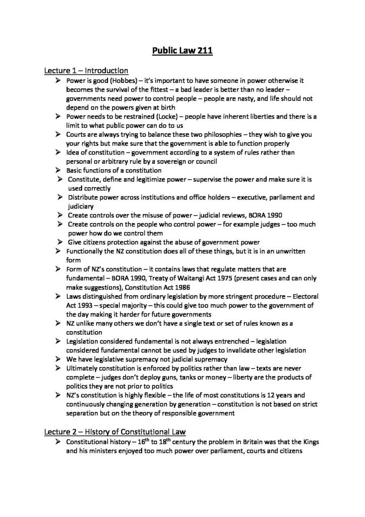 Public Law (LAW 211) lecture summaries